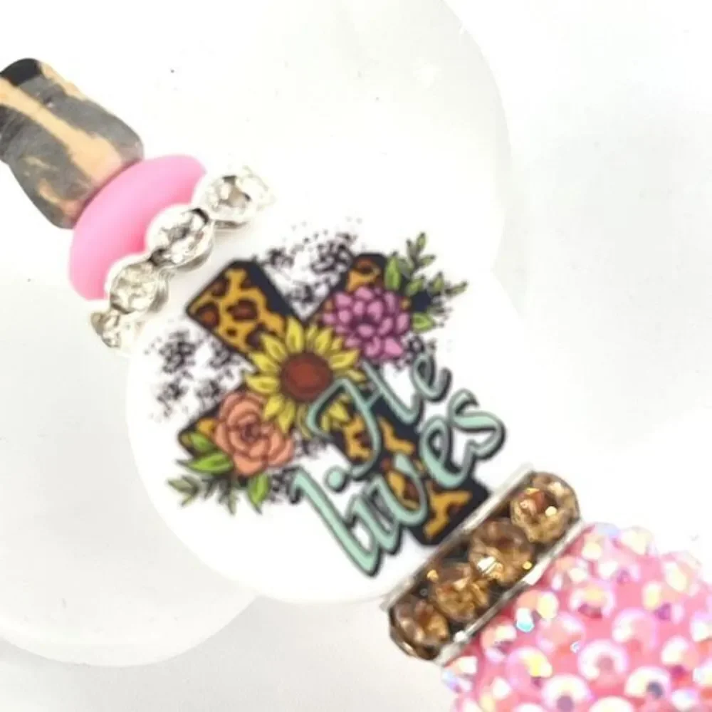 He Lives! Jesus Christ Christian cross pen handmade NEW bling rhinestone pink le